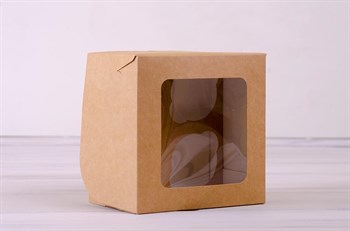 Коробка для капкейков/маффинов на 4 шт, с прозрачным окошком, 16х16х11 см, крафт У0101011 - фото 7687