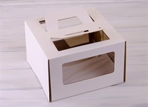 Коробка для торта от 1 до 3 кг, 30х30х19 см,  с ручками и прозрачным окошком, белая
